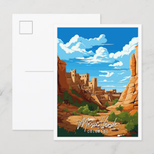 Mesa Verde Colorado vintage resor illustration Vykort