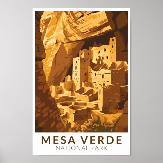 Mesa Verde National Park Cliff Palace Travel Art Poster (Framsidan)