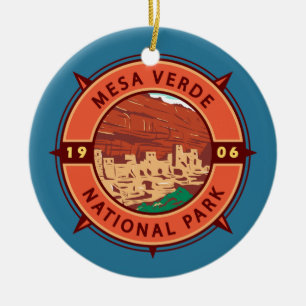 Mesa Verde National Park Retro Compass Emblem Julgransprydnad Keramik