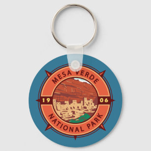 Mesa Verde National Park Retro Compass Emblem Nyckelring