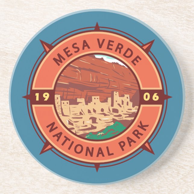 Mesa Verde National Park Retro Compass Emblem Underlägg (Framsidan)