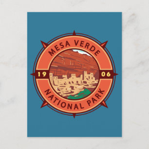 Mesa Verde National Park Retro Compass Emblem Vykort
