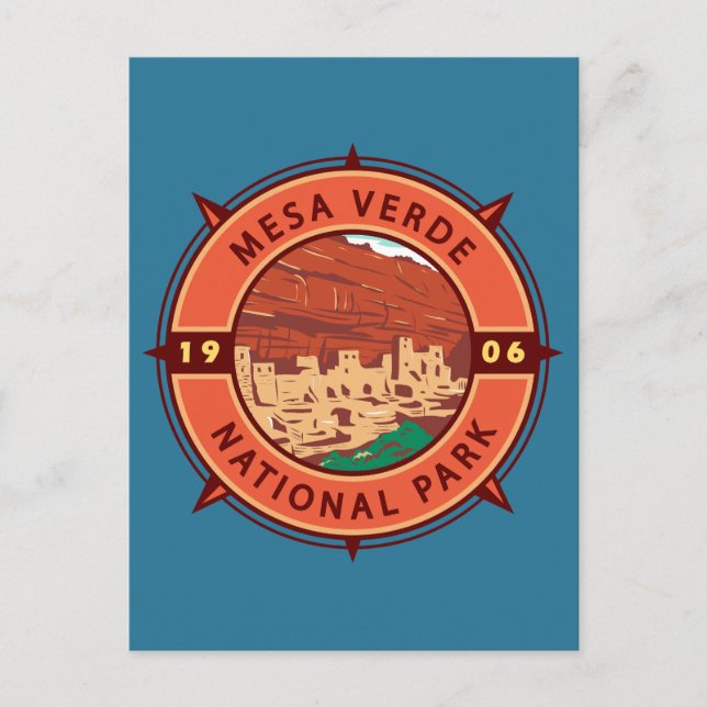 Mesa Verde National Park Retro Compass Emblem Vykort (Framsida)