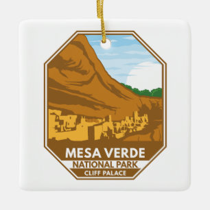 Mesa Verde nationalpark Cliff Palace Retro Emblem Julgransprydnad Keramik