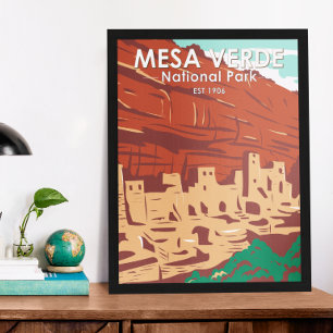Mesa Verde Nationalpark Colorado Färgrik Vintage Poster
