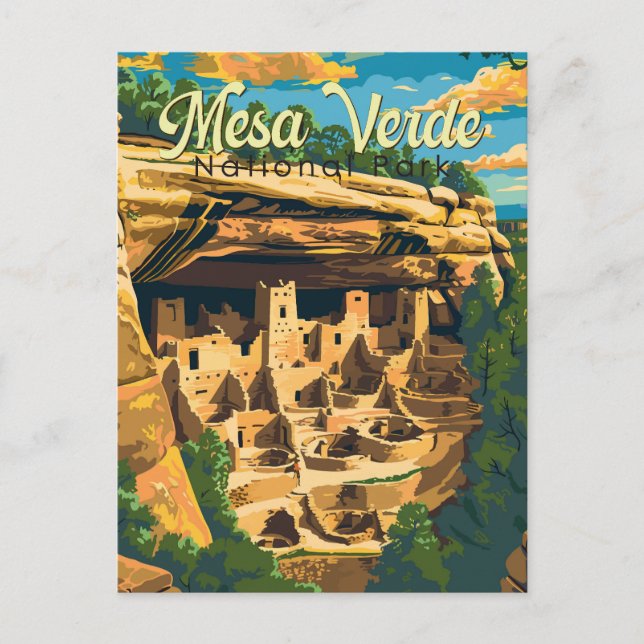 Mesa Verde nationalpark Illustration Resa Konst Vykort (Framsida)