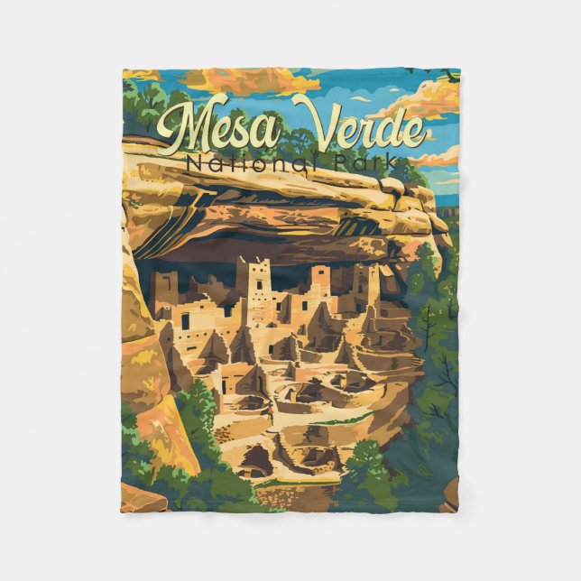 Mesa Verdes nationalpark Illustration Travel Art Fleecefilt (Framsidan)