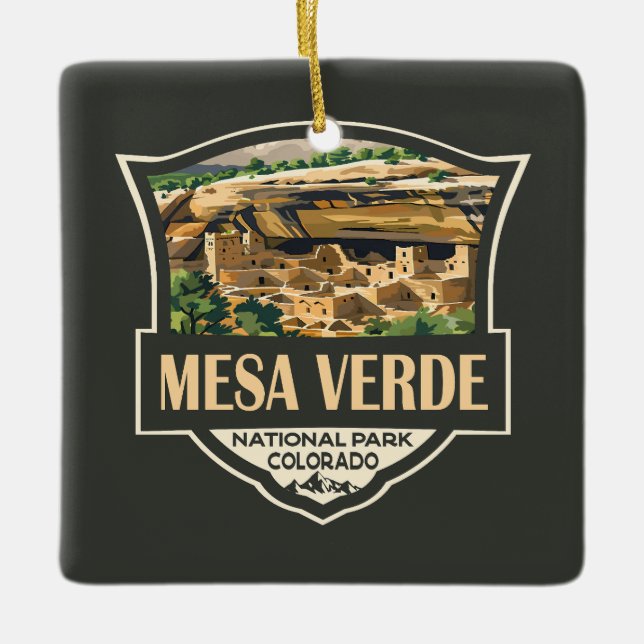 Mesa Verdes nationalpark Illustration Travel Art Julgransprydnad Keramik (Framsida)