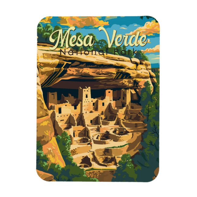 Mesa Verdes nationalpark Illustration Travel Art Magnet (Vertikal)