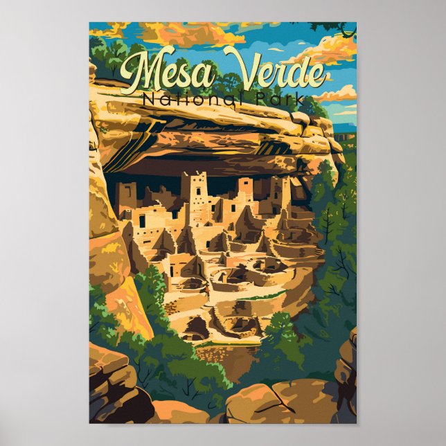 Mesa Verdes nationalpark Illustration Travel Art Poster (Framsidan)