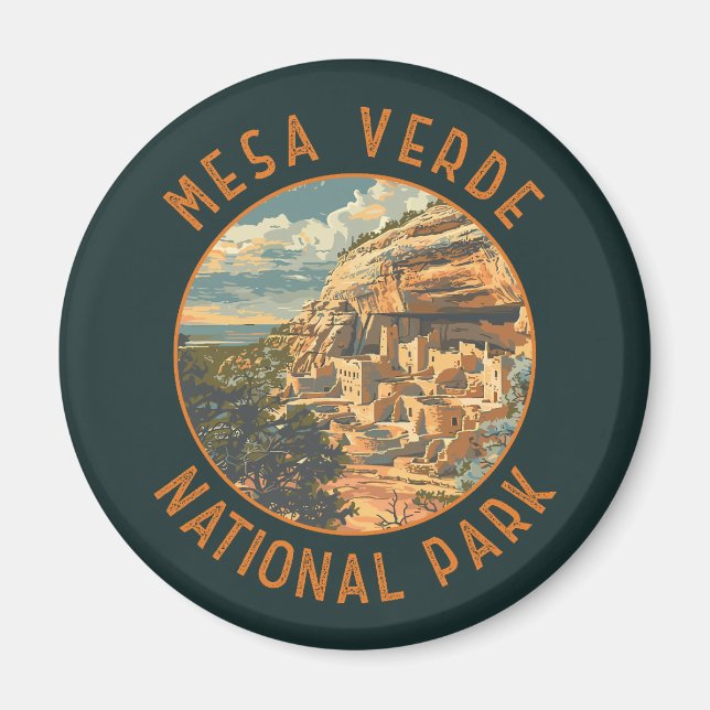 Mesa Verdes nationalpark Retro Distress Circle Magnet (Framsidan)