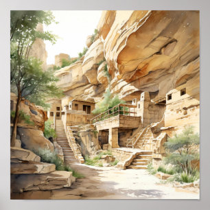 Mesa Verdes nationalpark Watercolor Art Poster