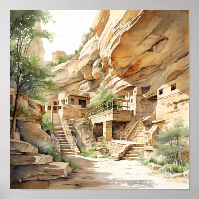 Mesa Verdes nationalpark Watercolor Art Poster (Framsidan)