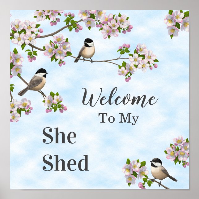 Mesar och äppelblommar, Personlig She Shed Poster (Framsidan)