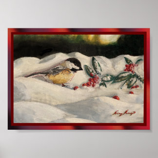 Mesarom och mistel på jul snö P Poster