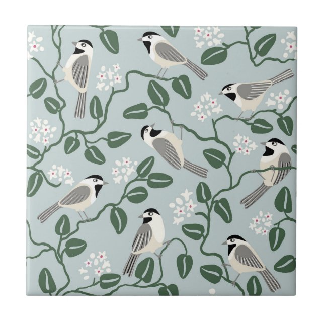 Mesartsydd Chickadee Fågel Vildblomma Kakelplatta (Framsidan)