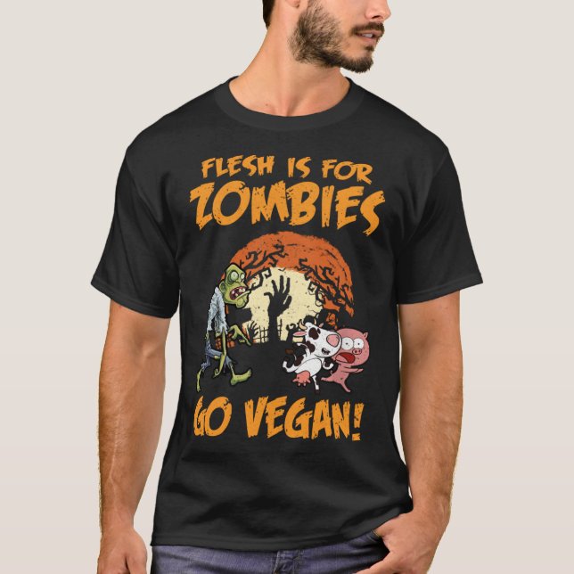 Mesh är till för Zombies Go Vegan Funny Halloween- T Shirt (Framsida)