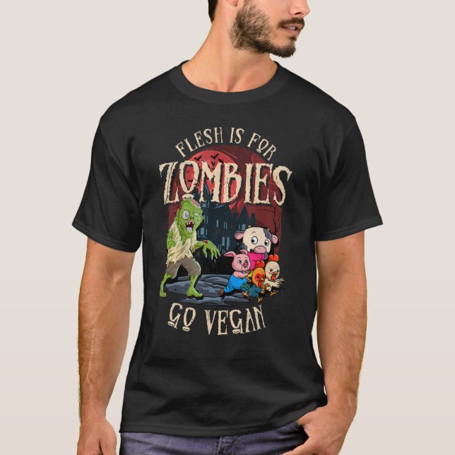Mesh är till Zombies Go Vegan Halloween 1 T Shirt (Framsida)