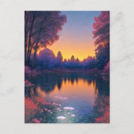 Mesmeriserande solnedgång över Charming Sjö Vykort