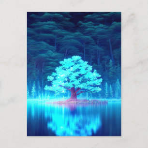 Mesmerizing Blue Träd på Azure Sjö Vykort