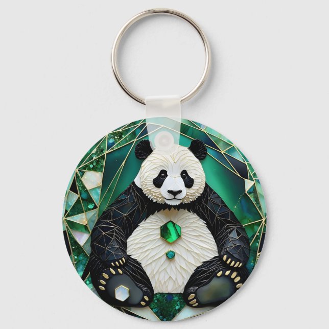 Mesmerizing Geometric Panda Nyckelring (Framsida)