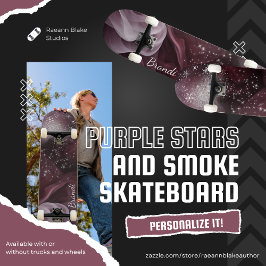 Mesmerizing Purple Stars and Smoke Skateboard