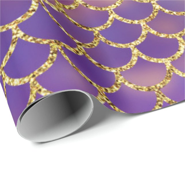 Mesmerizing Sjöjungfru Scale Lila Grönt Blue Guld Presentpapper (Rullad Hörn)