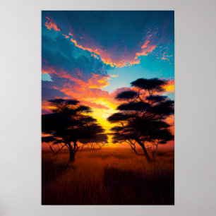 Mesmerizing Sunset in African Savanna Poster