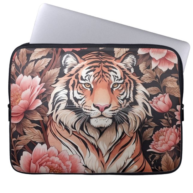 Mesmerizing Tiger Rosa Flowers Laptop Fodral (Framsidan)