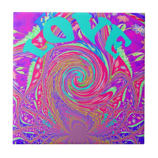 Mesmerizing Whirlpool Kärlek Cyan Text Graphics Kakelplatta (Framsidan)