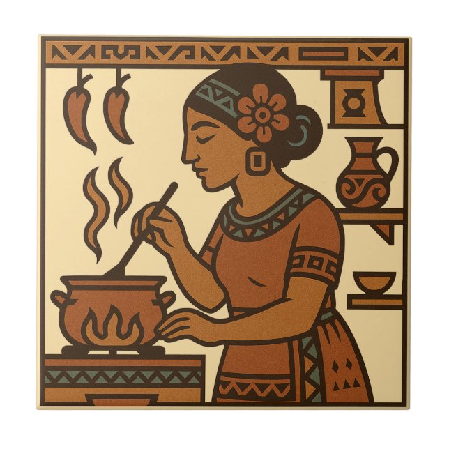 Mesoamerican Aztec Art Home Decor Ceramic Tile Kakelplatta (Framsidan)