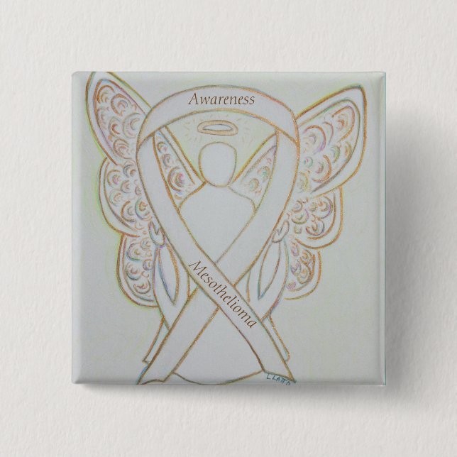 Mesotelioma Medvetenhet Ribbon Angel Button Knapp (Framsida)