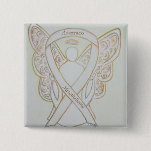 Mesotelioma Medvetenhet Ribbon Angel Button Knapp