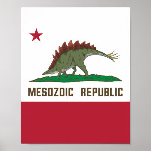 Mesozoic Republic California Flagga Stegosaurus Poster