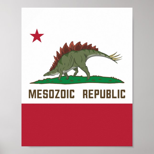 Mesozoic Republic California Flagga Stegosaurus Poster (Framsidan)