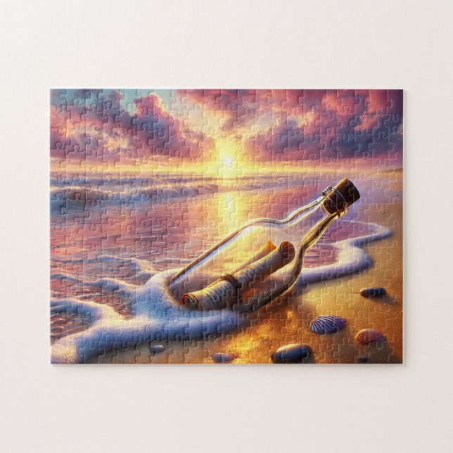 Message in a Bottle Sunset Beach Coastal Pussel (Horisontell)