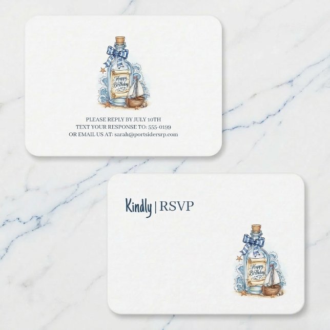 Message In Bottle Sailboat Birthday RSVP Tilläggskort (Sail away with a heartfelt thank you.)
