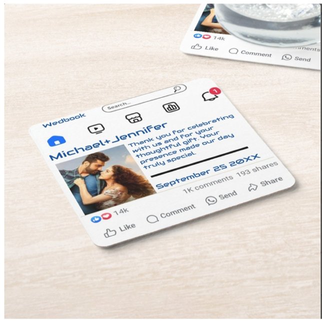 Message Wedding-favoriten i den moderna Social Med Underlägg Papper Kvadrat (Skapare uppladdad)