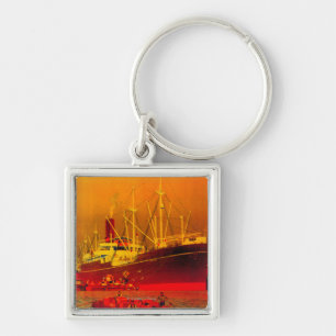 Messageries Maritimes Vintage PosterEurope Fyrkantig Silverfärgad Nyckelring