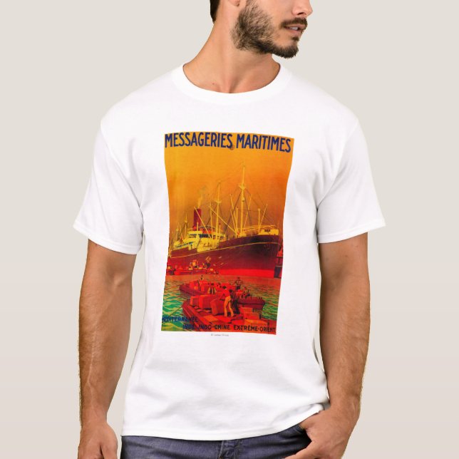 Messageries Maritimes vintage PosterEurope T Shirt (Framsida)
