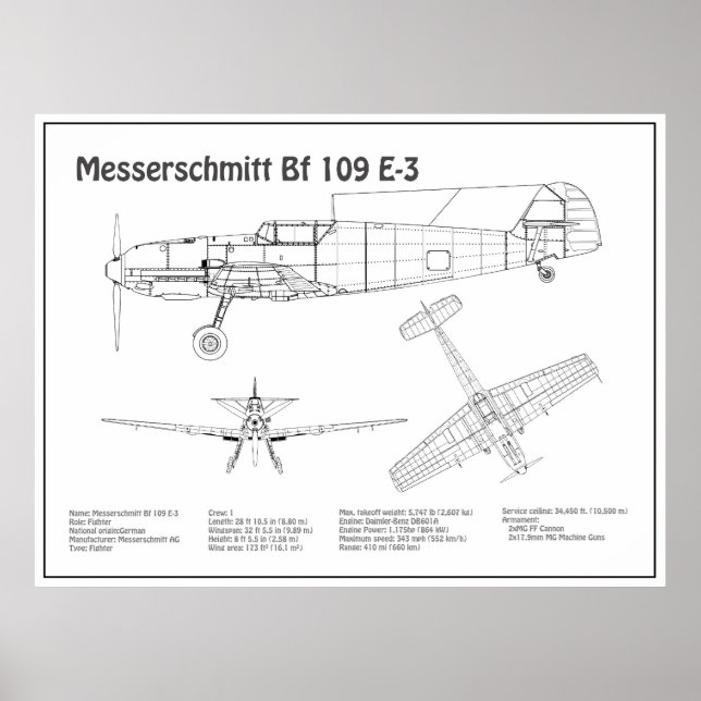 Messerschmitt Bf 109 - Flygplan BD Poster (Framsidan)