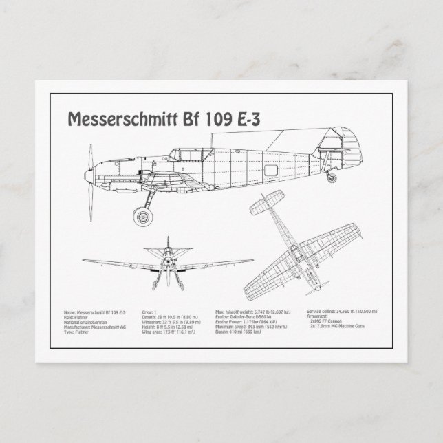 Messerschmitt Bf 109 - Flygplan BD Vykort (Framsida)