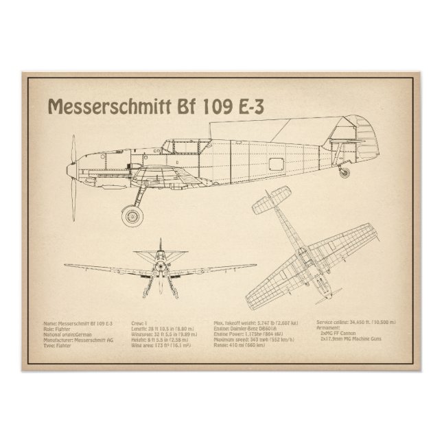 Messerschmitt Bf 109 - Flygplan SD Fototryck (Framsidan)