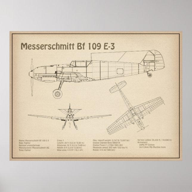 Messerschmitt Bf 109 - Flygplan SD Poster (Framsidan)