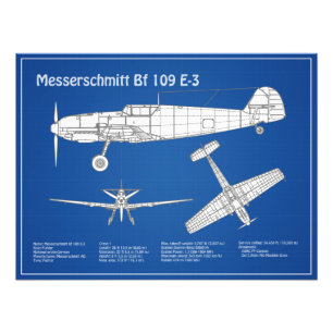 Messerschmitt Bf 109 - Flygplanets blåkopia ABD Fototryck