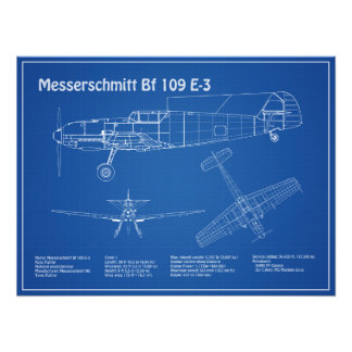 Messerschmitt Bf 109 - Flygplanets blåkopia AD Fototryck