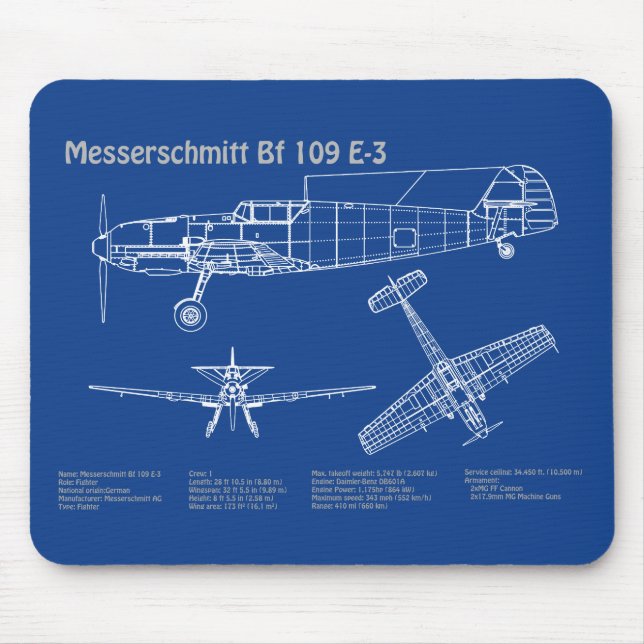 Messerschmitt Bf 109 - Flygplanets blåkopia AD Musmatta (Framsidan)