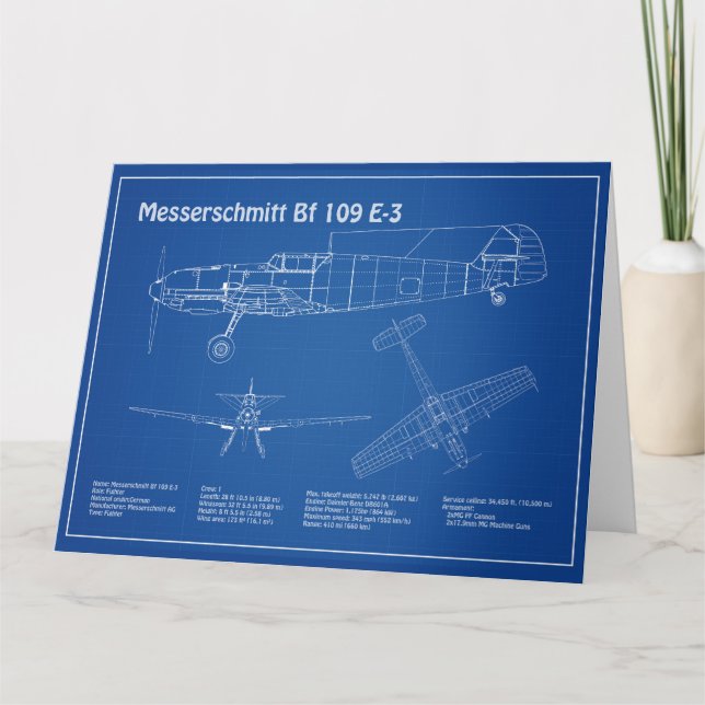 Messerschmitt Bf 109 - Flygplanets blåkopia AD Tack Kort (Framsida)