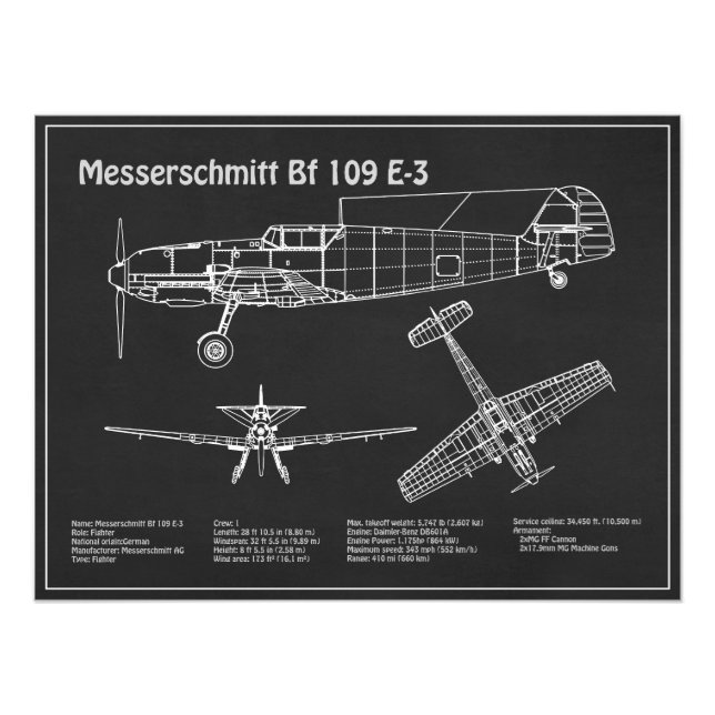 Messerschmitt Bf 109 - Flygplanets utkast PD Fototryck (Framsidan)