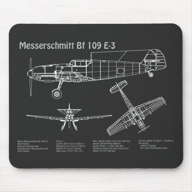 Messerschmitt Bf 109 - Flygplanets utkast PD Musmatta (Framsidan)